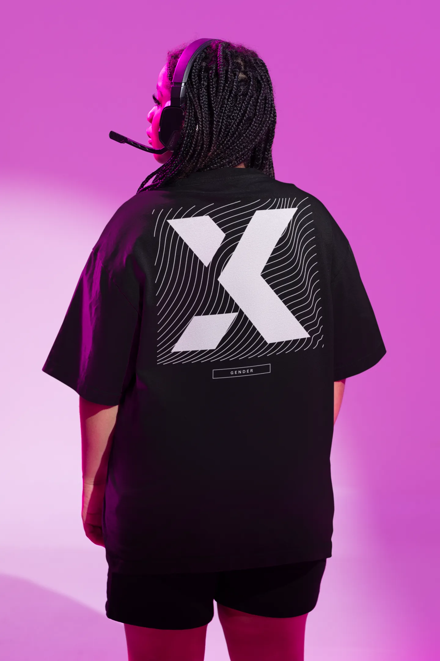 X Gender Graphic Tee Streetwear Fashion on Black Acid Wash Oversize T-Shirt - 250 GSM