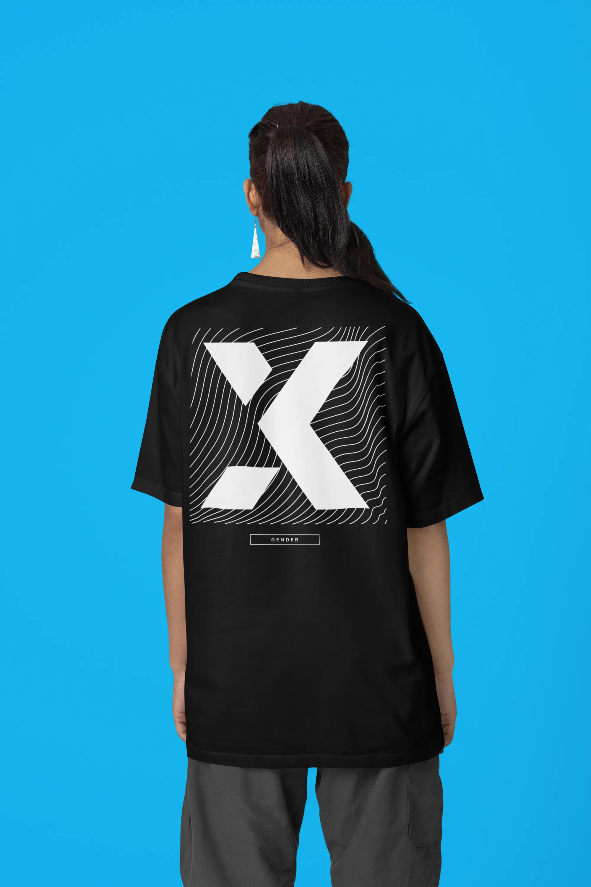 X Gender Graphic Tee Streetwear Fashion on Black Acid Wash Oversize T-Shirt - 250 GSM