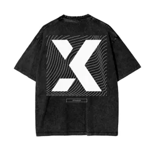 X Gender Graphic Tee Streetwear Fashion on Black Acid Wash Oversize T-Shirt - 250 GSM
