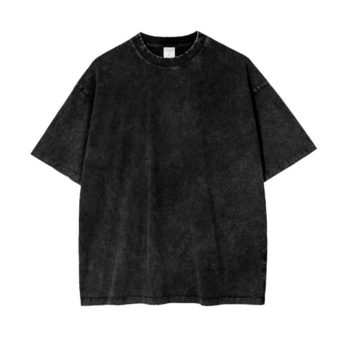 X Gender Graphic Tee Streetwear Fashion on Black Acid Wash Oversize T-Shirt - 250 GSM