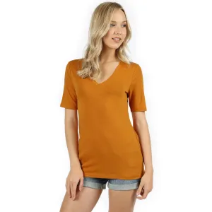 Zenana Premium Fabric Short Sleeve V-Neck Tee DESERT MUSTARD RT-2109XP